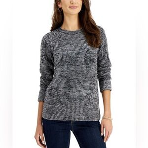 Style & Co Women's Pointelle Sweater Long Sleeve Blue & White
Marl Crew Neck